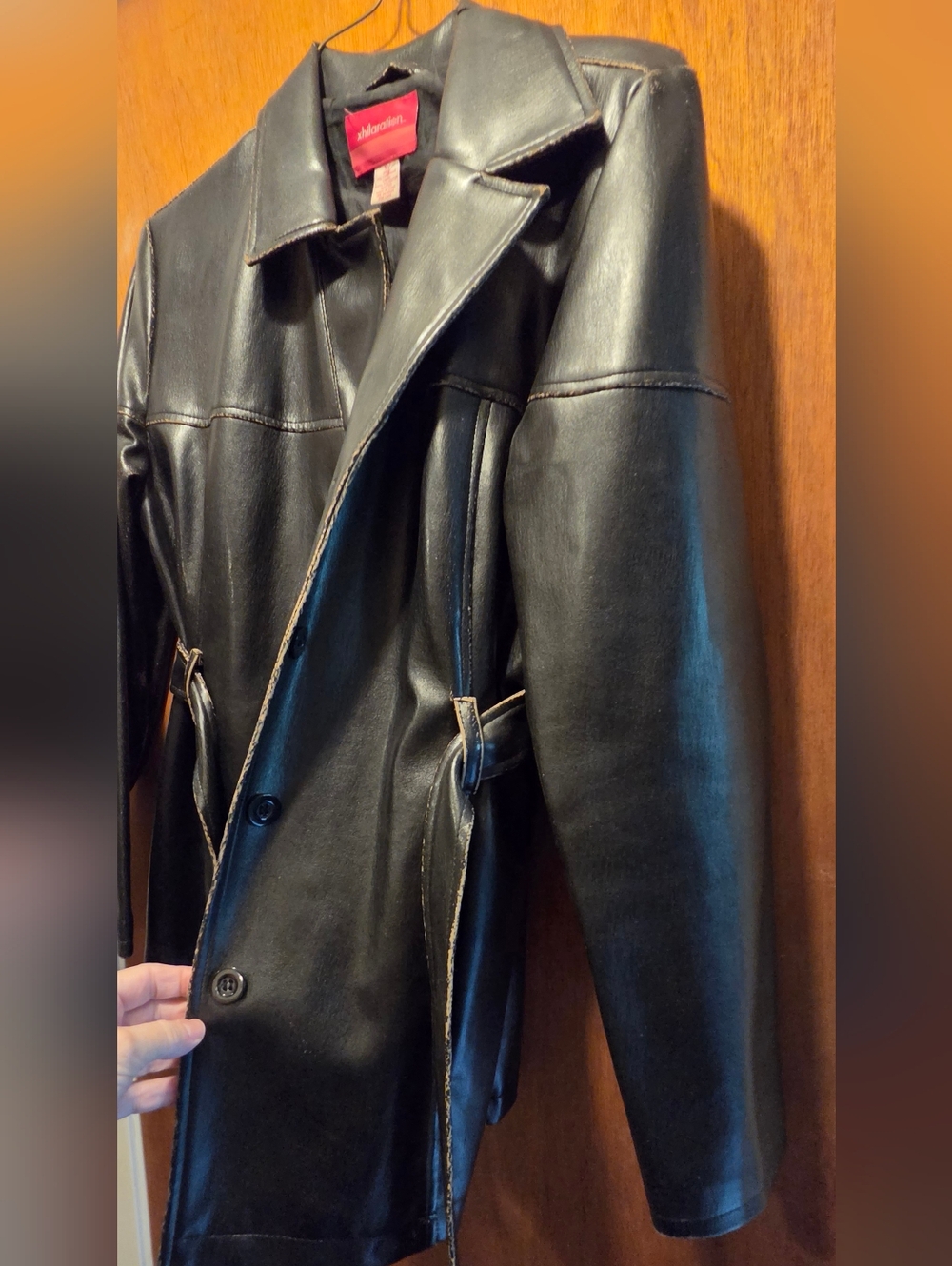 Xhilaration Black Faux Leather Belted Jacket SzXL - Picture 3 of 9
